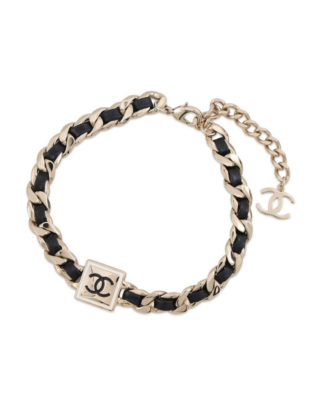 Chanel Choker CC Logo Metal Leather Necklace